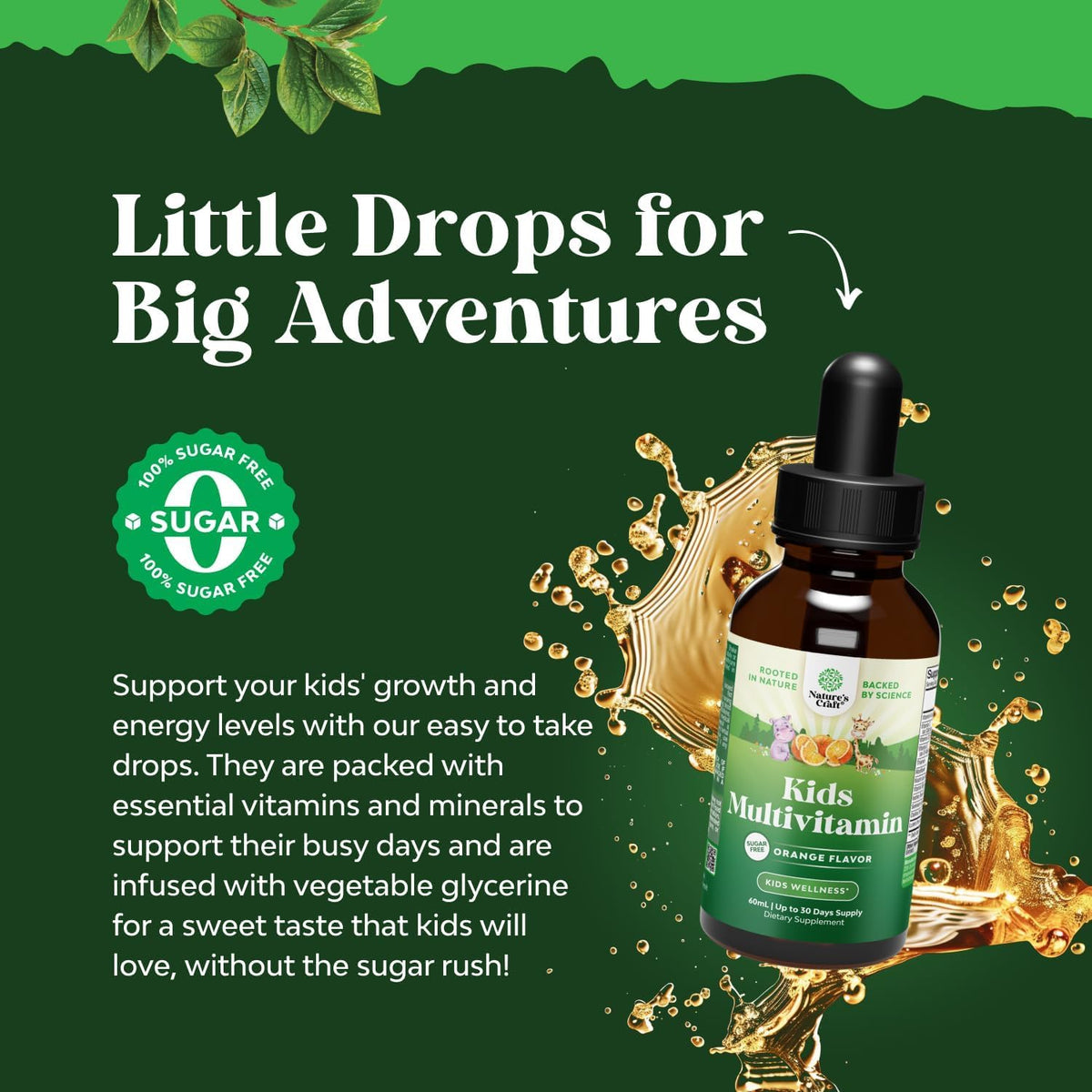 Natures Craft Liquid Multivitamin for Children Immune Support - Delicious Toddler Supplement with Vitamins A, C, D3, E, B6 - High Absorption, 60 ml (2 fl oz) - görsel 2