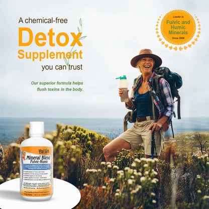 Vital Earth Minerals Detox & Wellness Support – Fulvic Humic Blend with over 70 Trace Minerals & Liquid Multivitamin, 946 ml Each