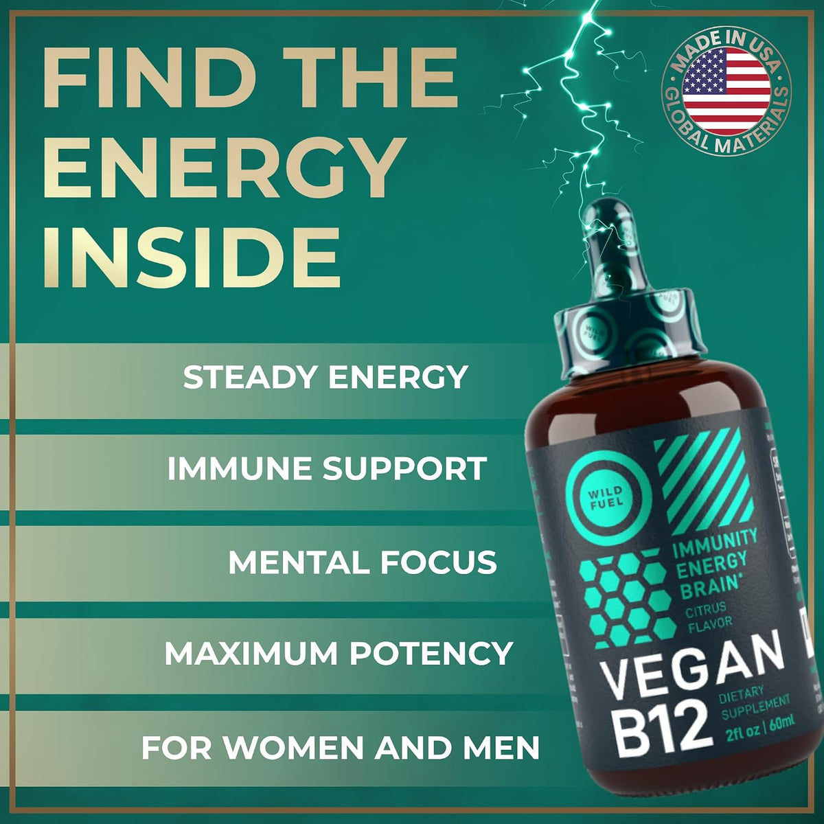 Vegan Vitamin B12 Liquid Drops - 5000 mcg Methylcobalamin - Energy, Memory & Mood Support - Sublingual Supplement - Natural Citrus Flavour - 2 fl oz - görsel 4