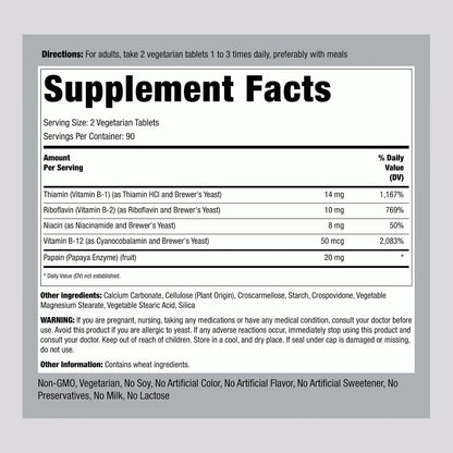 Piping Rock Vitamin B Complex | 180 Tablets | with B12 | Vegetarian, Non-GMO, Soya-free Supplement