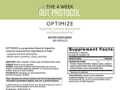 BODi Gut Health Supplements - 4 Week Gut Programme Revitalise & Optimise - Probiotic & Enzyme Blend for Digestive Health for Women & Men - 3 Billion CFUs Bacillus coagulans - Vegetable Capsules