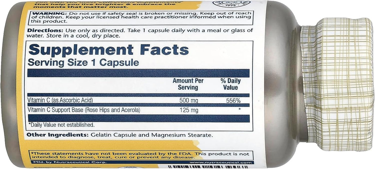 Solaray Vitamin C with Rose Hips & Acerola, 500 mg, 100 Capsules - görsel 2