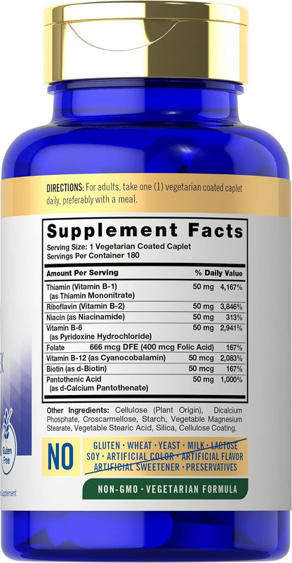 Carlyle Vitamin B50 Complex | 180 Caplets | Vegetarian, Non-GM, Gluten-free