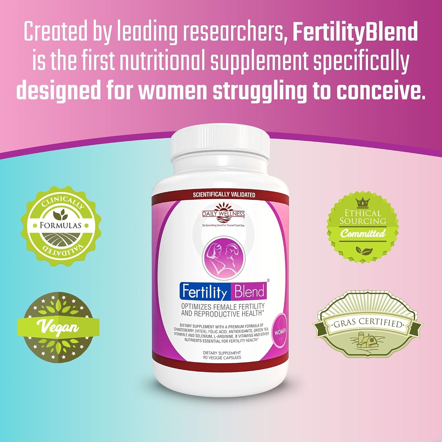 Fertility Blend Women's Fertility Supplements - Natural Conception Support with Vitex, Folic Acid & Antioxidants (90 Vegan Capsules, 30-Day Supply) - görsel 4