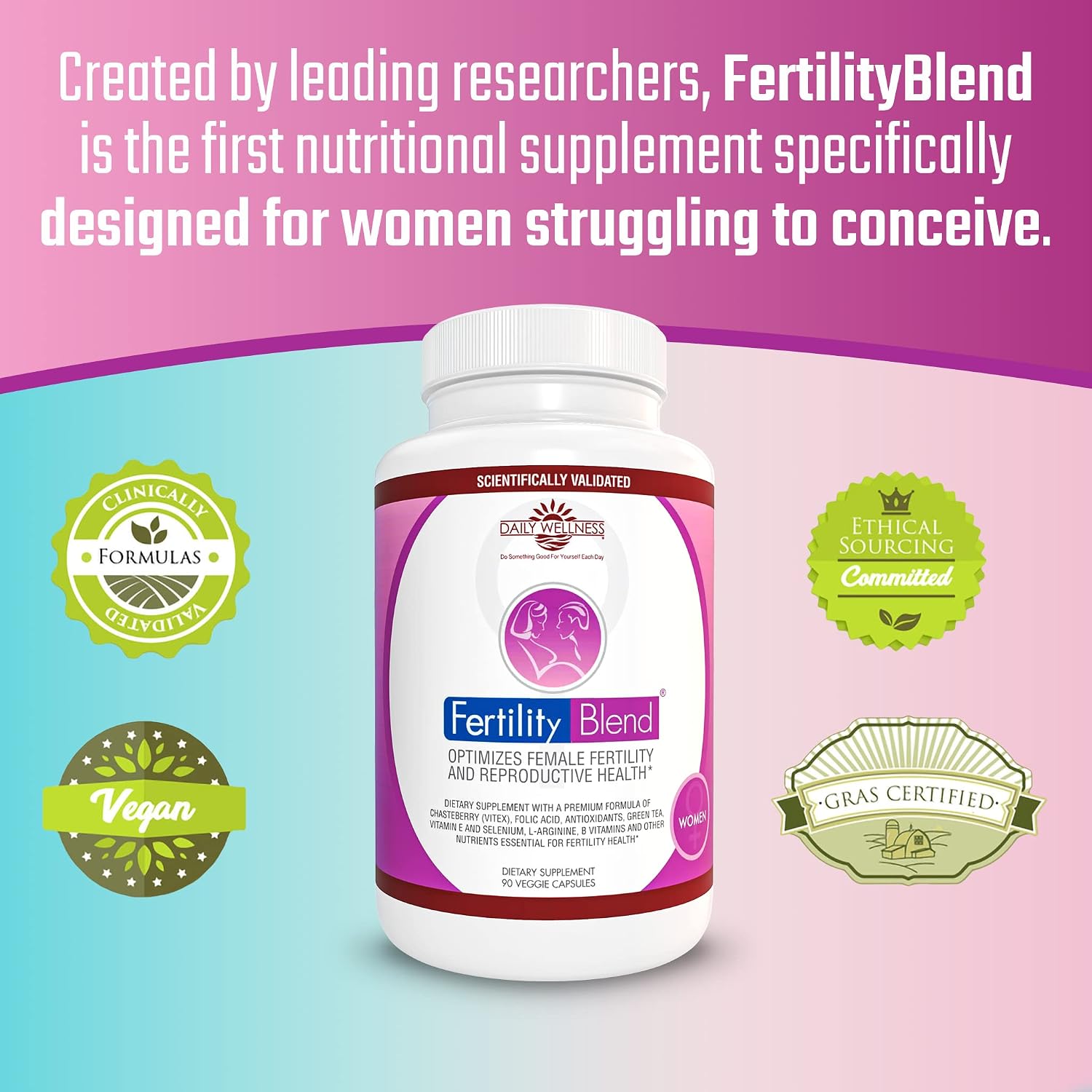 Fertility Blend Women's Fertility Supplements - Natural Conception Support with Vitex, Folic Acid & Antioxidants (90 Vegan Capsules, 30-Day Supply) - görsel 4