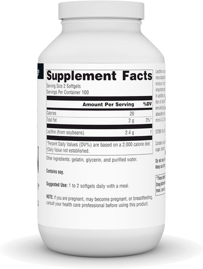 Source Naturals Lecithin 1200 mg, 200 Softgels - Natural Emulsifier for Fat-Soluble Vitamin Absorption