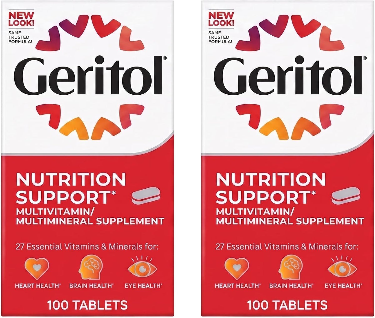 Geritol Multi-Vitamin Nutritional Support Tablets, 26 Essential Vitamins and Minerals, 100-Tablet Bottles (Pack of 2) - görsel 1