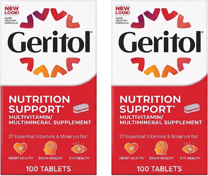 Geritol Multi-Vitamin Nutritional Support Tablets, 26 Essential Vitamins and Minerals, 100-Tablet Bottles (Pack of 2)