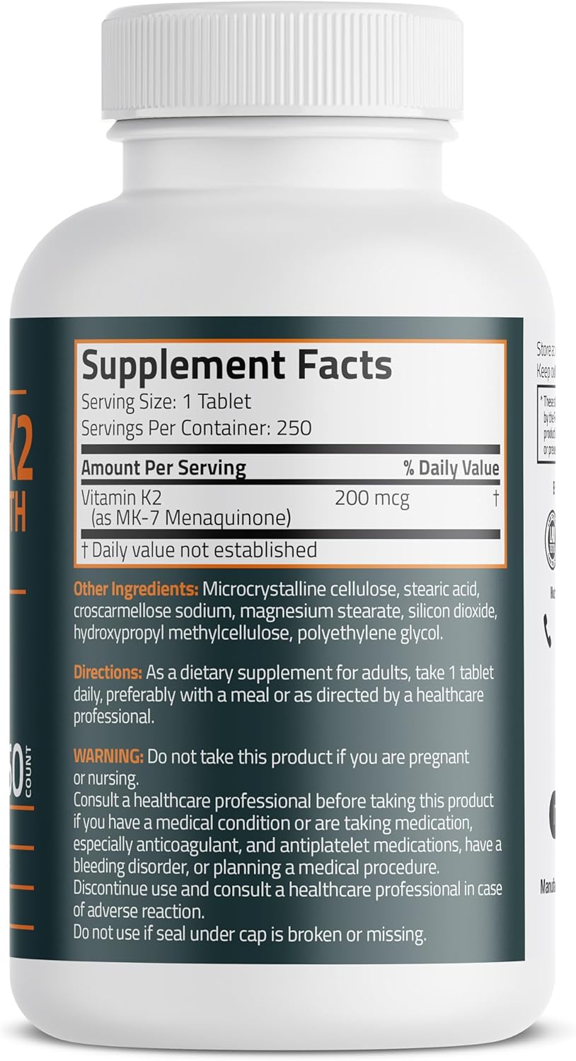 Bronson Vitamin K2 MK-7 200mcg Extra Strength, 250 Vegetarian Tablets - görsel 2