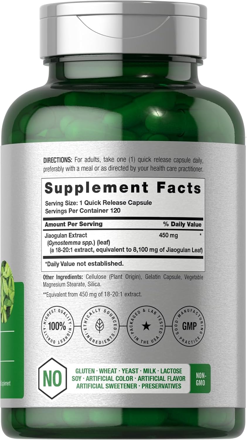 Horbäach Jiaogulan Capsules, 120 Capsules – Gynostemma Pentaphyllum Herbal Extract - görsel 2