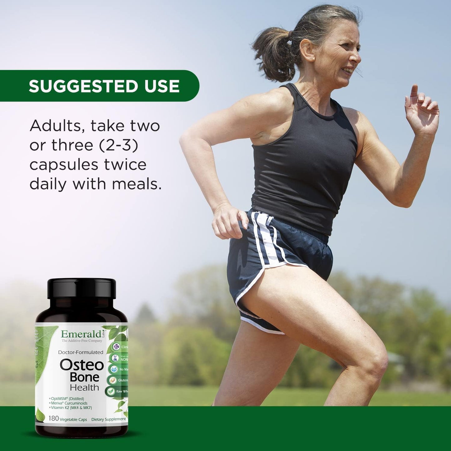 EMERALD LABS Osteo Bone Health - Immune Support & Bone & Joint Supplement with Vitamin D3, K2, Calcium, Magnesium, OptiMSM, Meriva Phytosome & More - 180 Vegetable Capsules - görsel 5