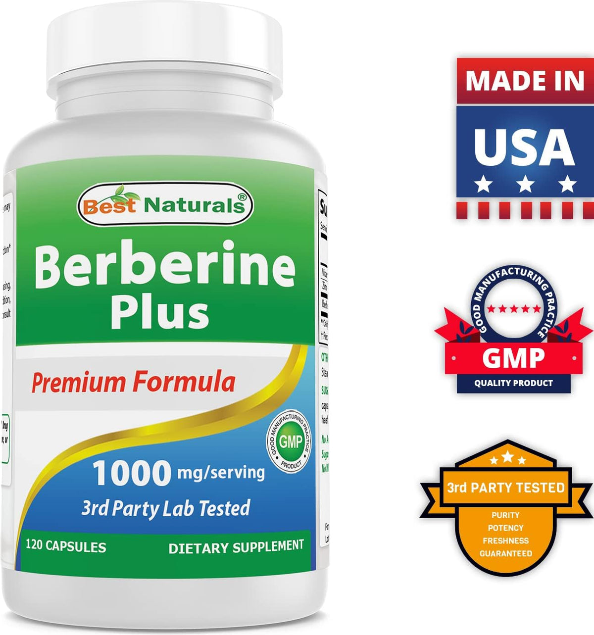 Best Naturals Berberine Plus 1000 mg per Serving, 120 Capsules (Pack of 3) - görsel 8