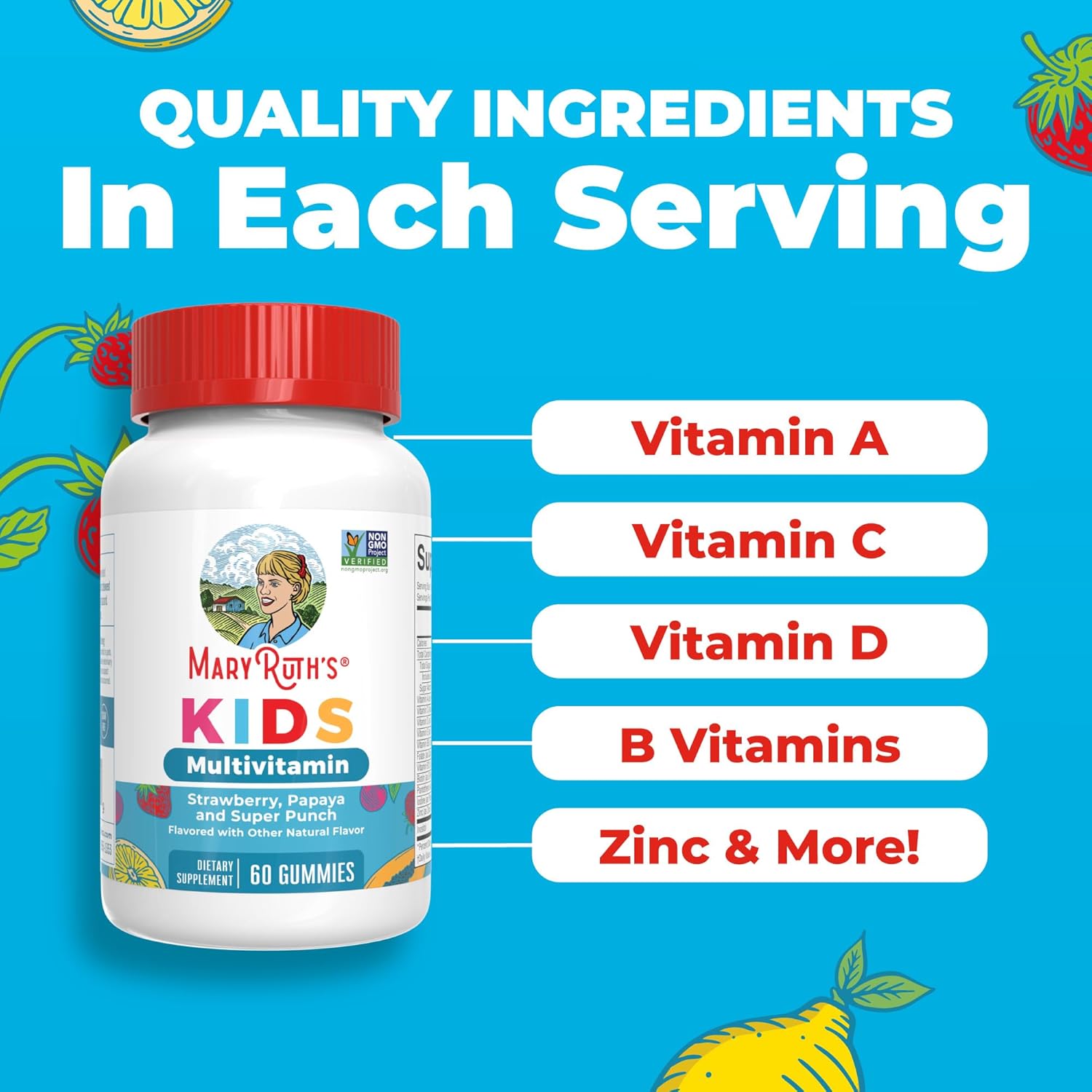 MARYRUTH'S Kids Multivitamin Gummies | Sugar Free | 2 Month Supply | Ages 2+ | Vegan | 60 Count - görsel 6
