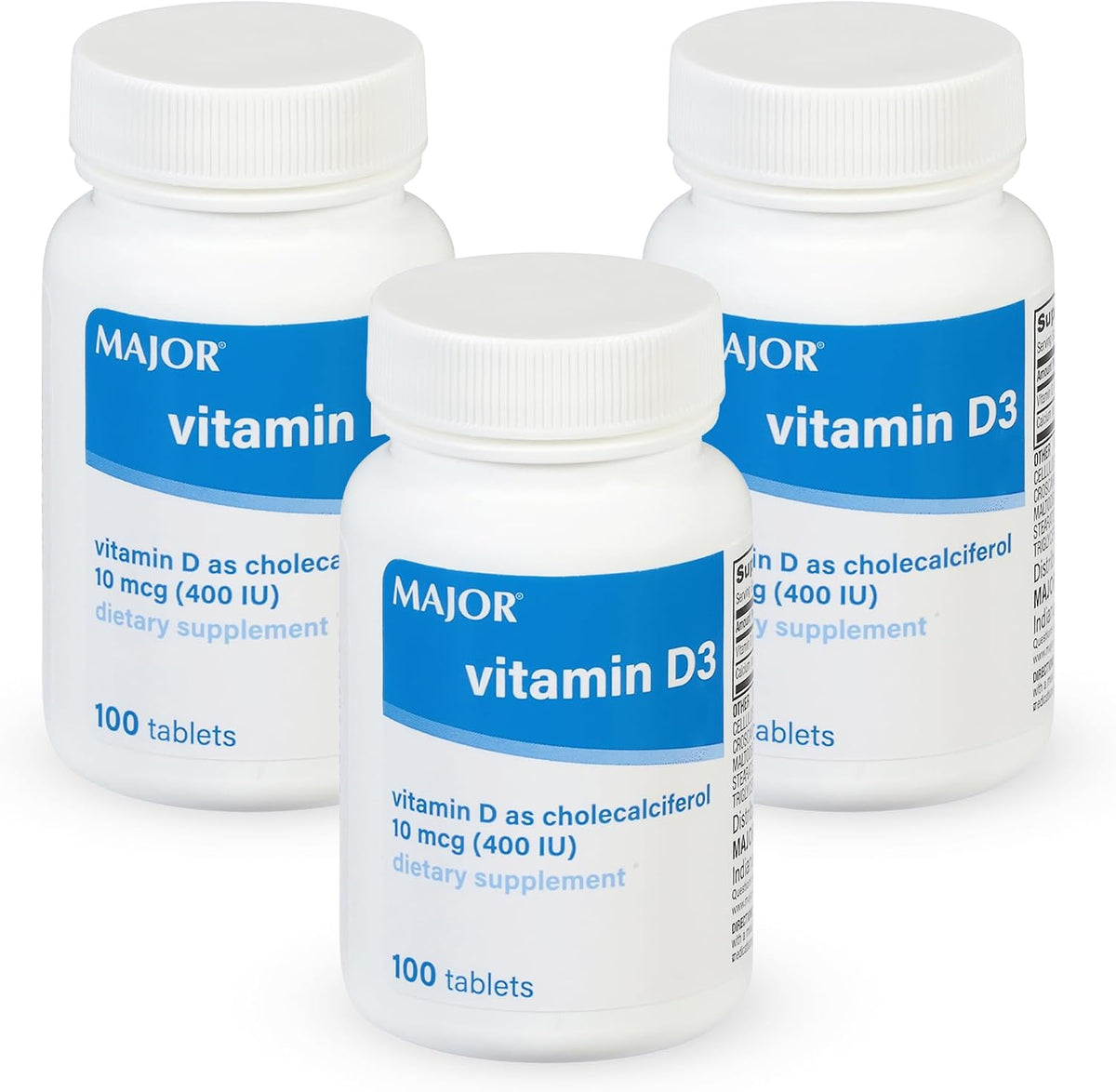 MAJOR Vitamin D3 10mcg (400 IU) with Calcium - 100 Tablets (3 Pack) - görsel 1