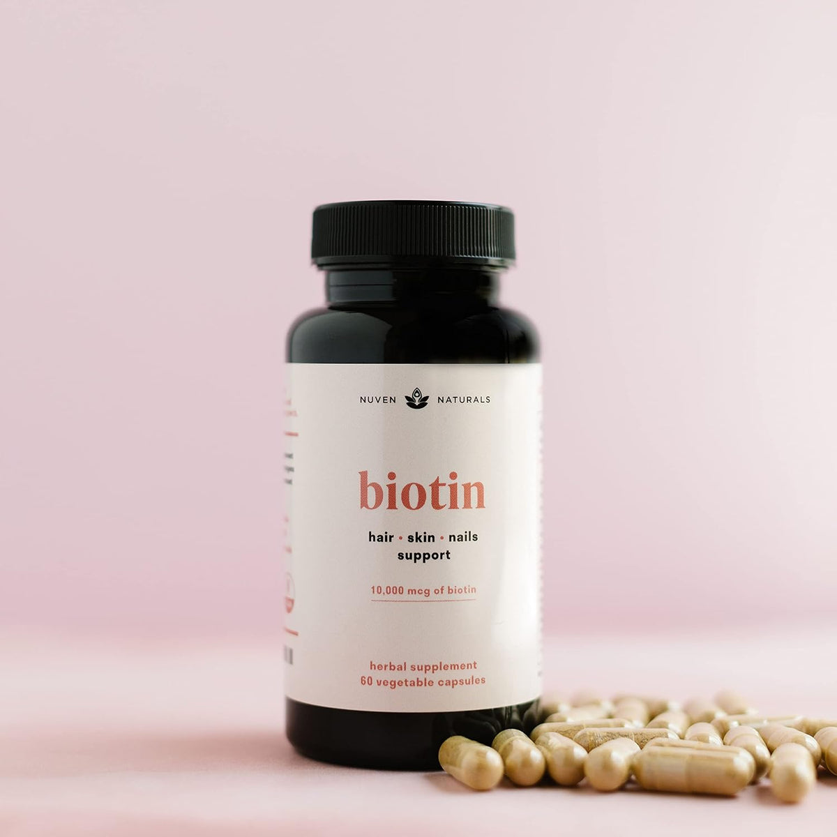 Nuven Naturals Hair Supplements - Biotin 10,000 µg with Vitamin A, E, C, D & Adaptogens - 60 Capsules - görsel 4