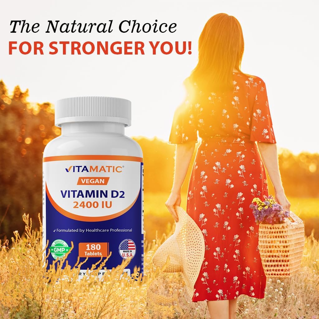 Vitamatic Vitamin D2 60 mcg (2400 IU) – Ergocalciferol – 180 Vegetarian Tablets (3 Bottles) - görsel 7