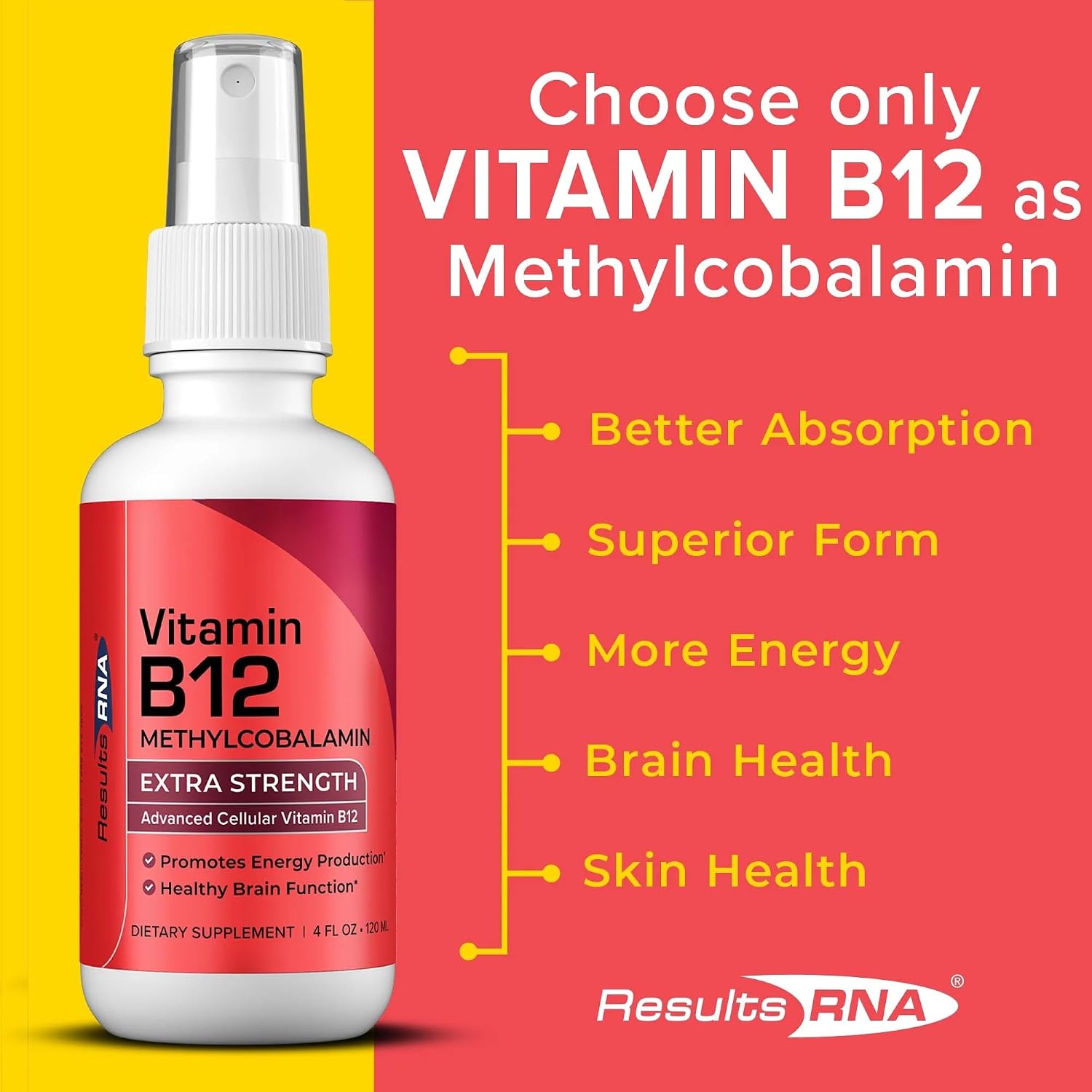 Results RNA - Advanced Cellular Vitamin B12 Methylcobalamin Spray, Supports Heart Health, Good Mood, Energy & Brain Function, Superior Absorption, 118 ml (60 Servings) - görsel 6