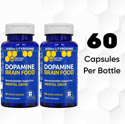 Natural Stacks Dopamine Brain Food - L-Tyrosine Supplement for Focus and Mental Drive, 120 Capsules