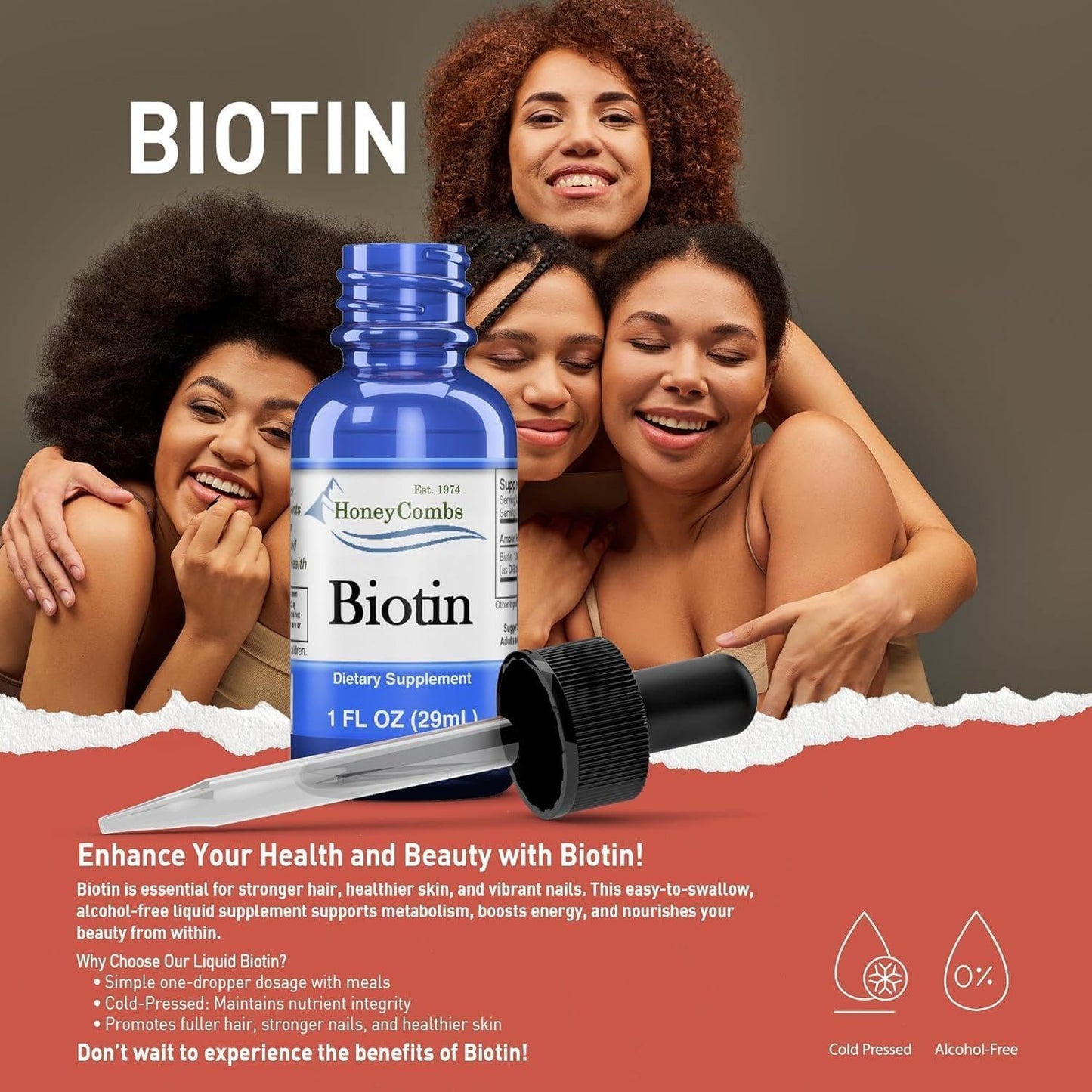 HoneyCombs B7 Drops - 500% DV Biotin Liquid Food Supplement for Hair, Skin & Nails - görsel 4