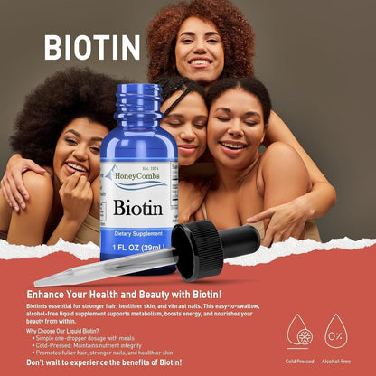 HoneyCombs B7 Drops - 500% DV Biotin Liquid Food Supplement for Hair, Skin & Nails