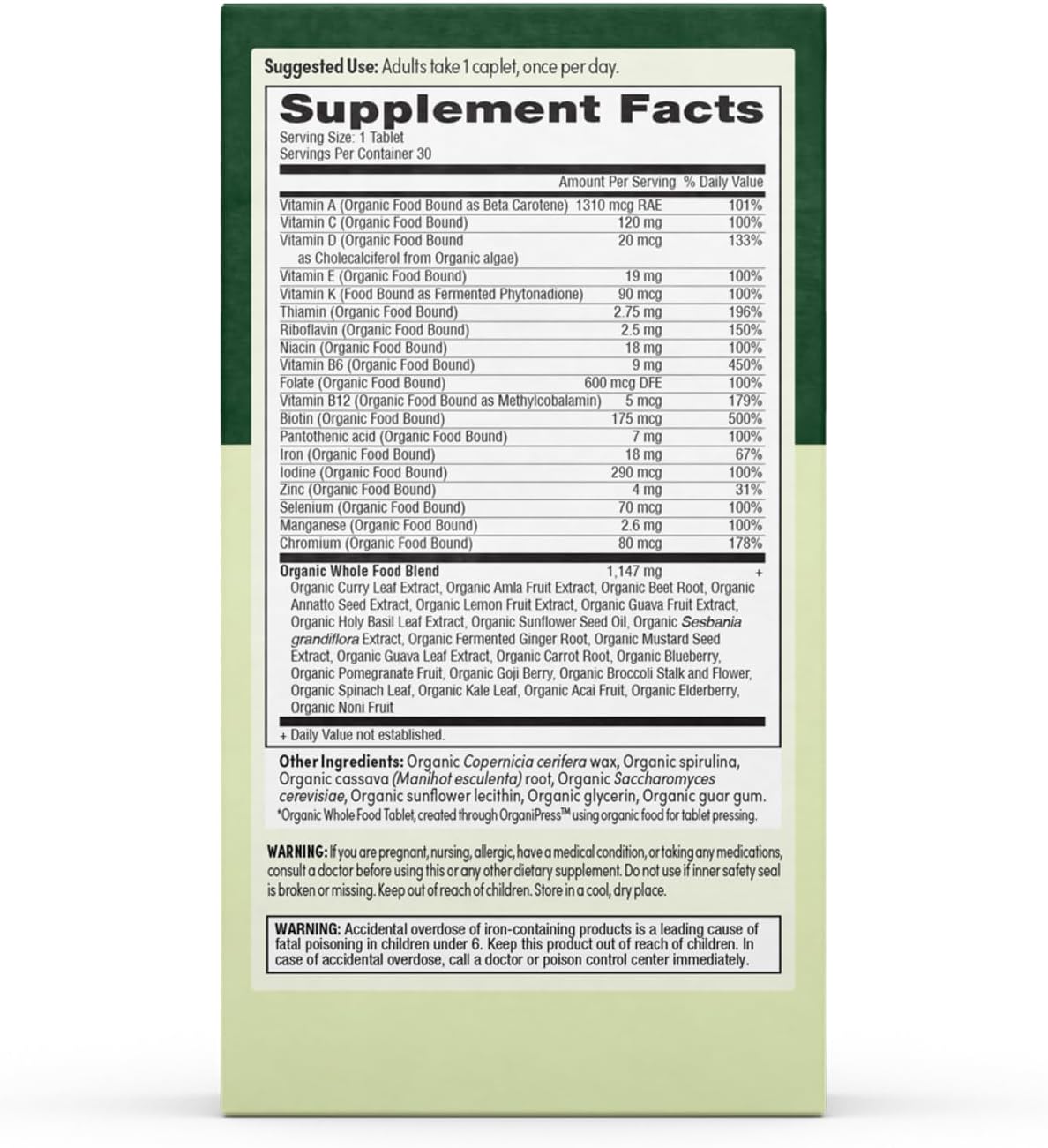 Prenatal Once Daily Multivitamin for Women for Preconception, Pregnancy, Postnatal & Breastfeeding, with Folate, Iron & Organic Whole Food Blend, Vegan, 30 Tablets - görsel 7