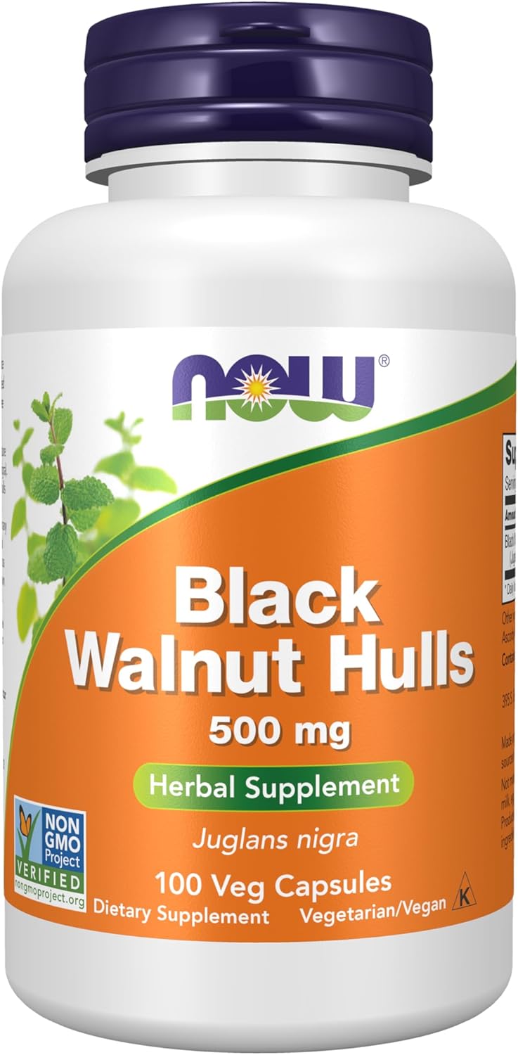 NOW Foods Black Walnut Hulls (Juglans nigra) 500 mg, 100 Veg Capsules - görsel 1
