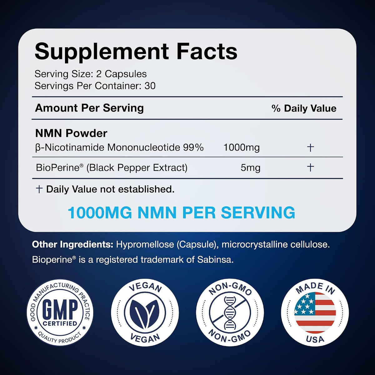 Black Forest NMN Supplement 1000mg (Nicotinamide Mononucleotide) 99% Pure, Stabilised Form, BioPerine® for Enhanced Bioavailability (60 Capsules) - görsel 9