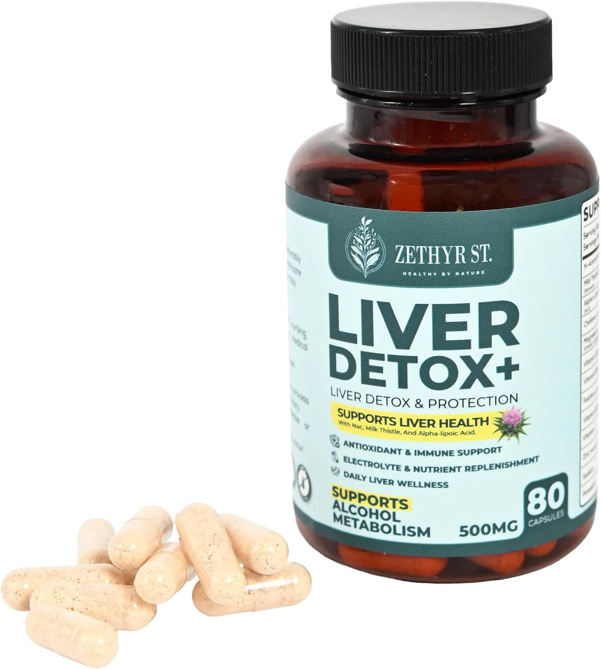 Zethyr St. Liver Detox+ with Milk Thistle - Premium Dose - Liver Cleanse Detox & Repair with NAC, ALA, Choline & B-Vitamins - 80 Capsules for Daily Antioxidant Support - görsel 7
