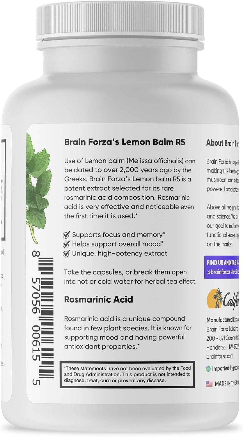 Brain Forza Lemon Balm R5 Extract Capsules - Standardised 5% Rosmarinic Acid, 90 Capsules - görsel 3