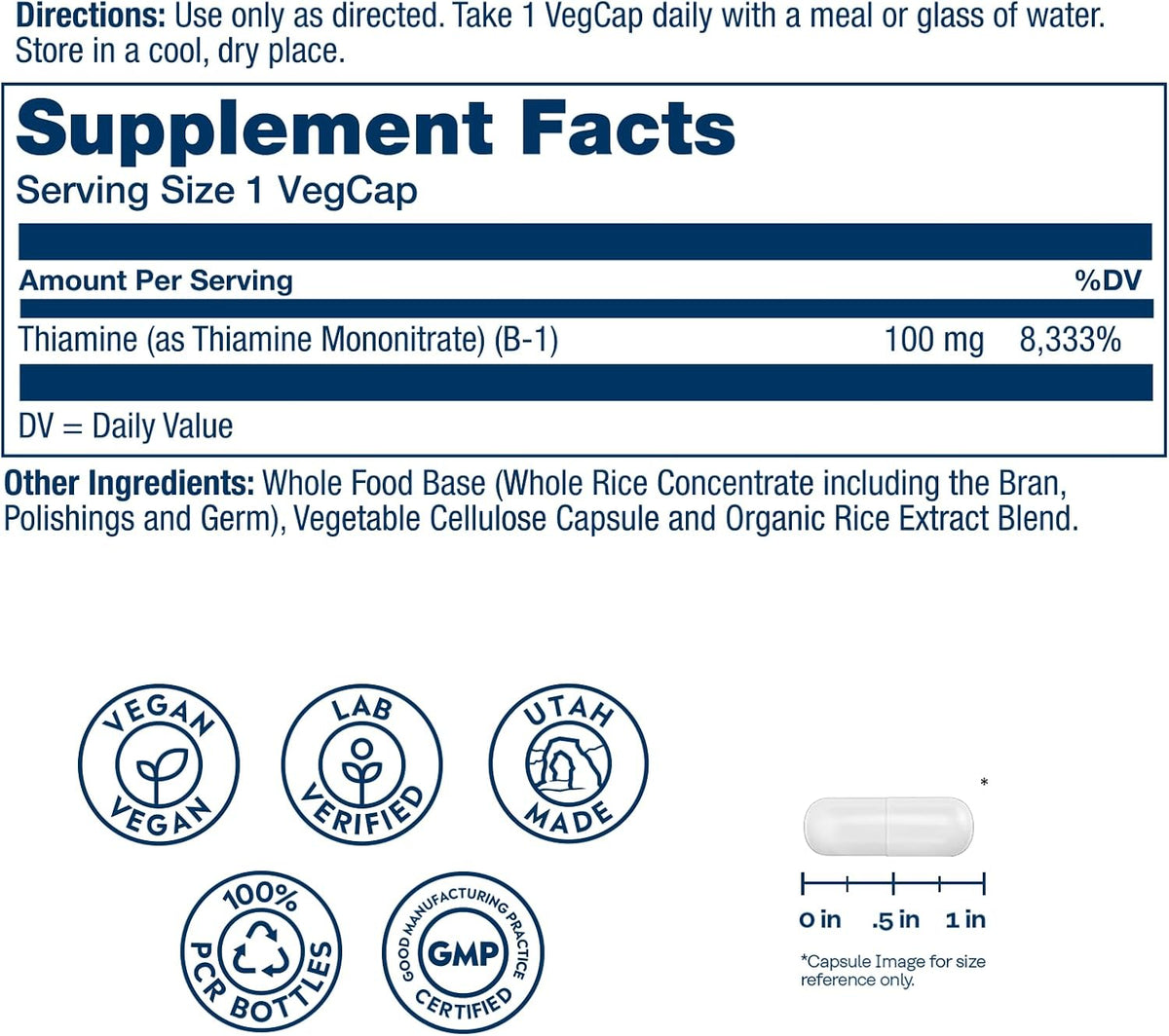 SOLARAY Vitamin B1 (Thiamine) 100 mg - Healthy Energy Metabolism, Skin, Brain, Heart & Nervous System Support - görsel 2