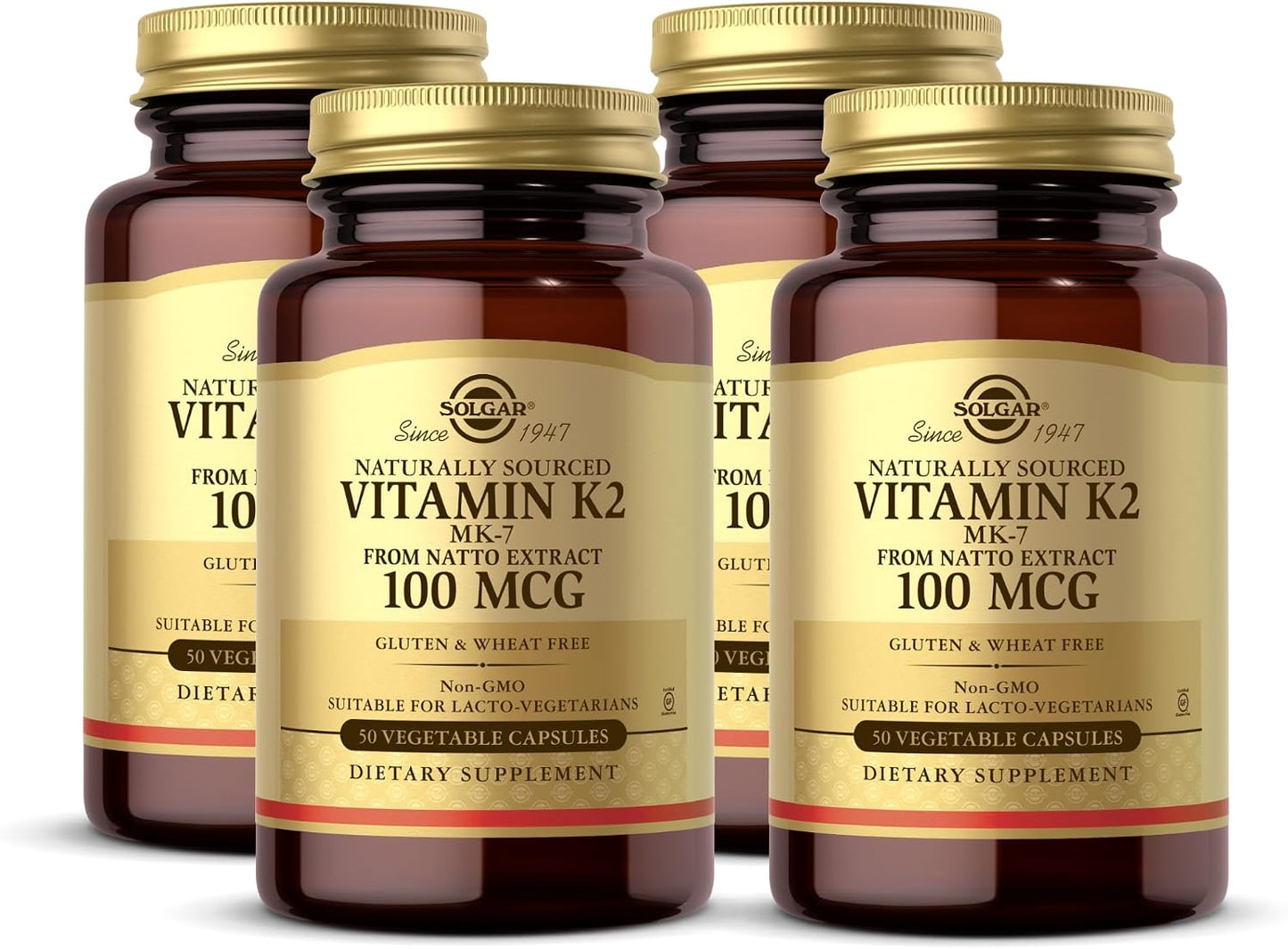 Solgar Naturally Sourced Vitamin K2 (MK-7) 100 mcg, 50 Vegetable Capsules (Pack of 4) - 200 Servings - görsel 1