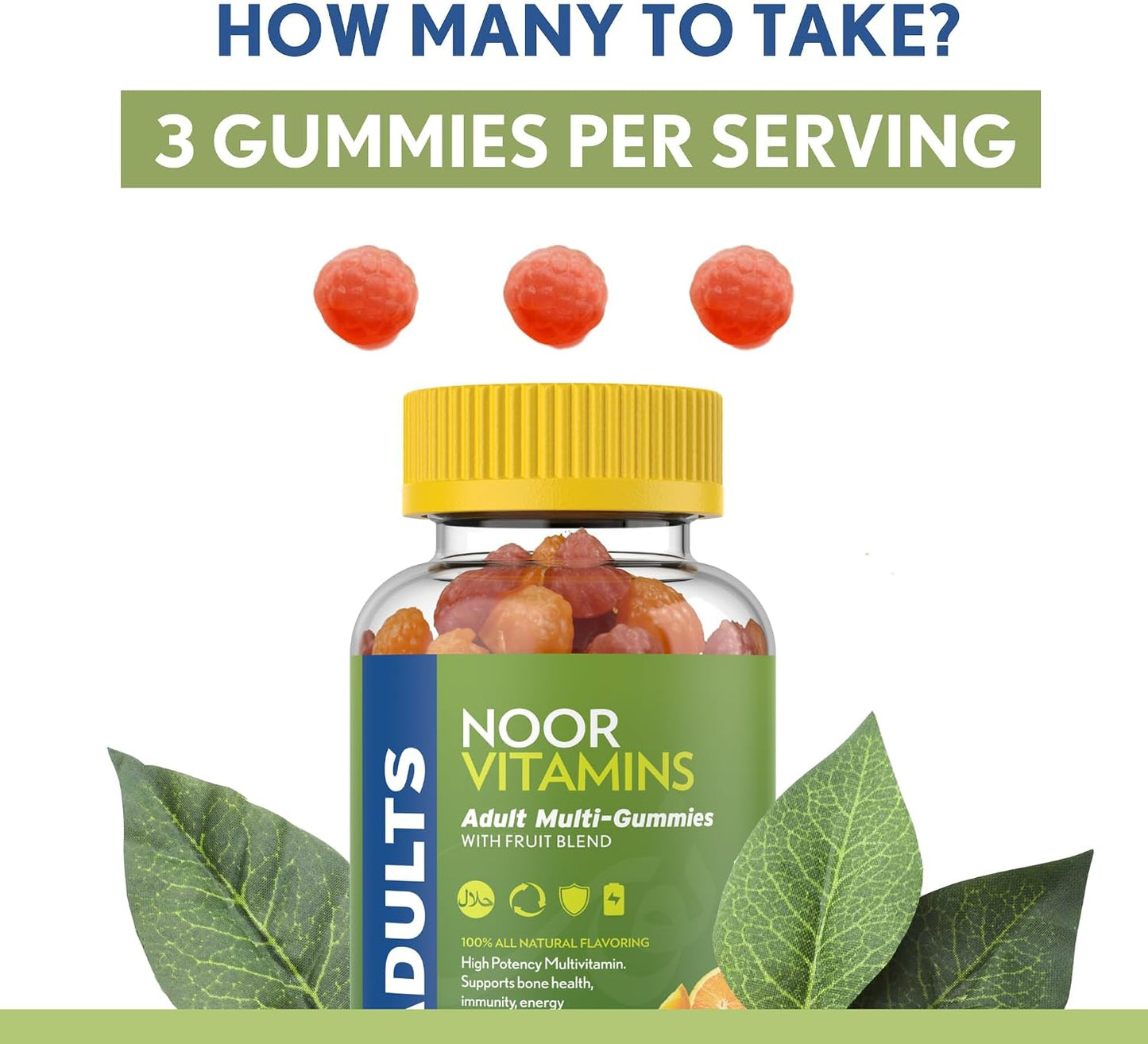 Noor Vitamins Halal Adult Multivitamin Gummy with Organic Fruit Blend – 90 Count - görsel 5