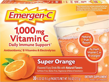 Emergen-C 1000mg Vitamin C Powder, Super Orange - 30 Sachets