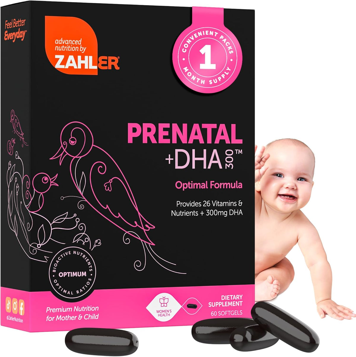 Zahler Prenatal +DHA 300 - Prenatal Vitamin with Methylated Folate & DHA for Pregnant Women - Support for Mum & Baby - Kosher, Gluten-free, Dairy-free - 180 Softgels - görsel 9