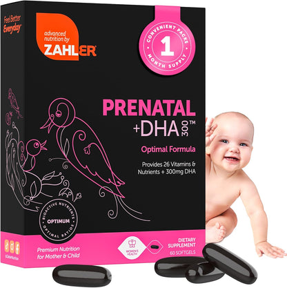 Zahler Prenatal +DHA 300 - Prenatal Vitamin with Methylated Folate & DHA for Pregnant Women - Support for Mum & Baby - Kosher, Gluten-free, Dairy-free - 180 Softgels