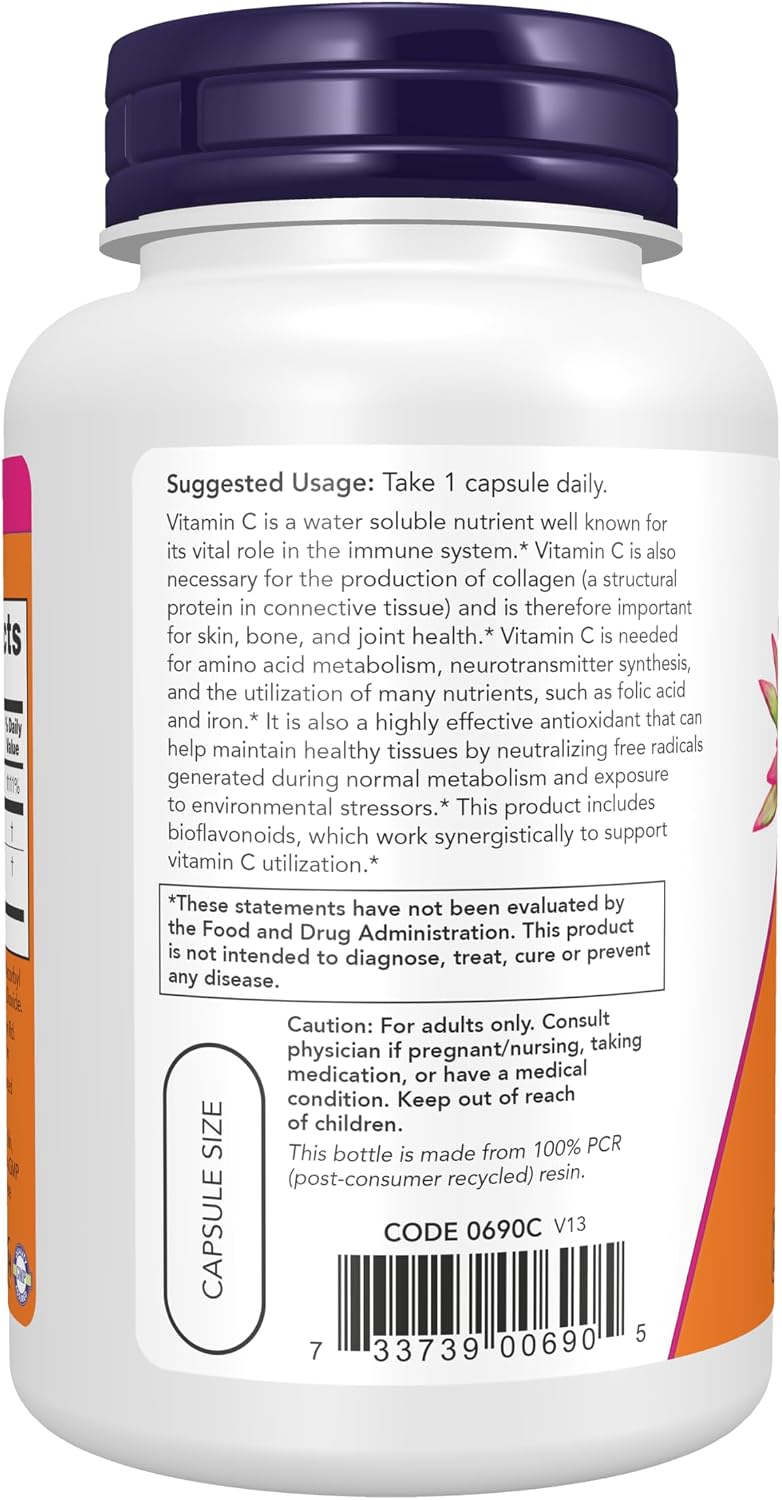 NOW Foods Vitamin C-1000 with Bioflavonoids, 100 Veg Capsules - görsel 3