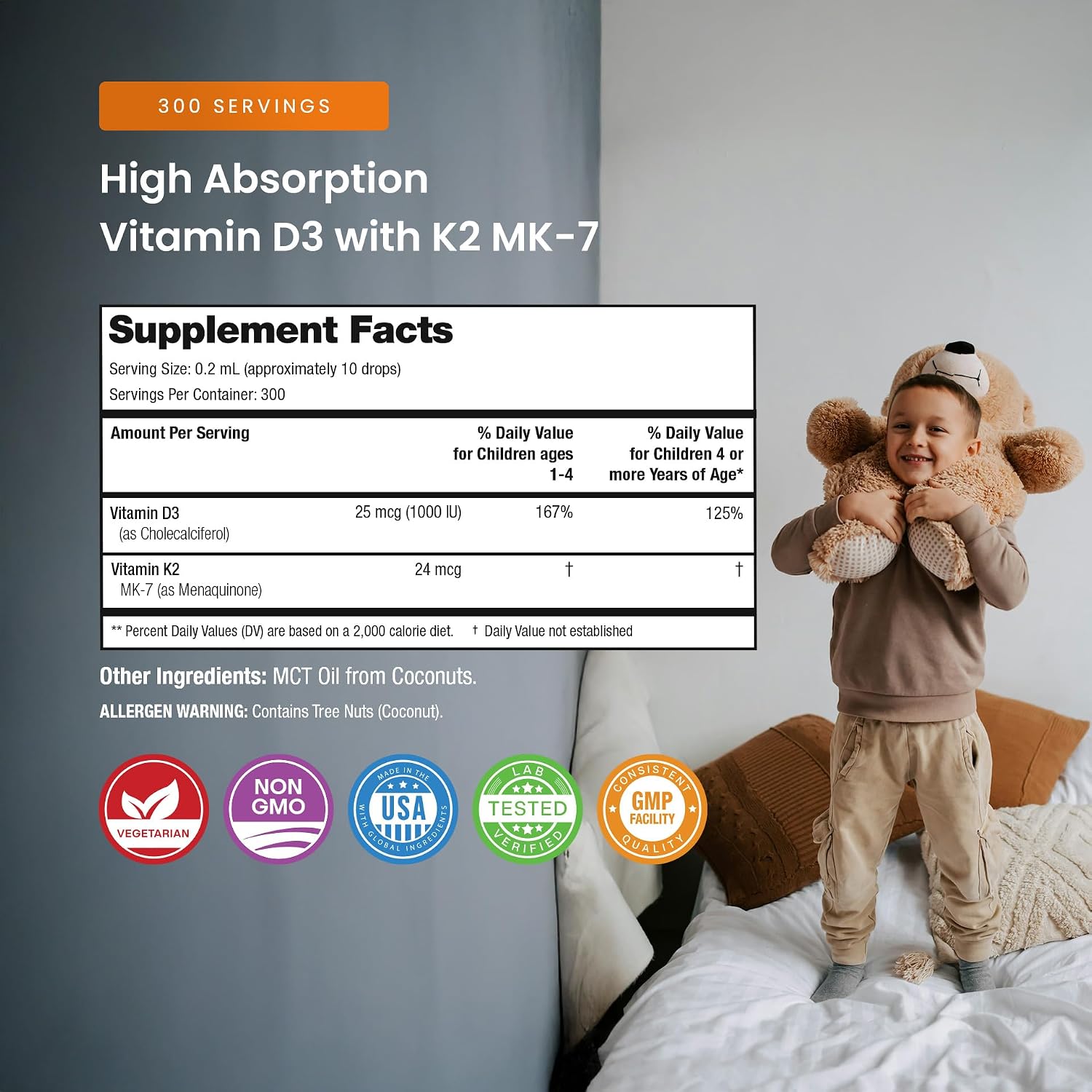 NutraChamps Children's Vitamin D3 & K2 Drops - 1000 IU D3 with K2 MK-7, Sugar-Free, 300 Servings - görsel 6