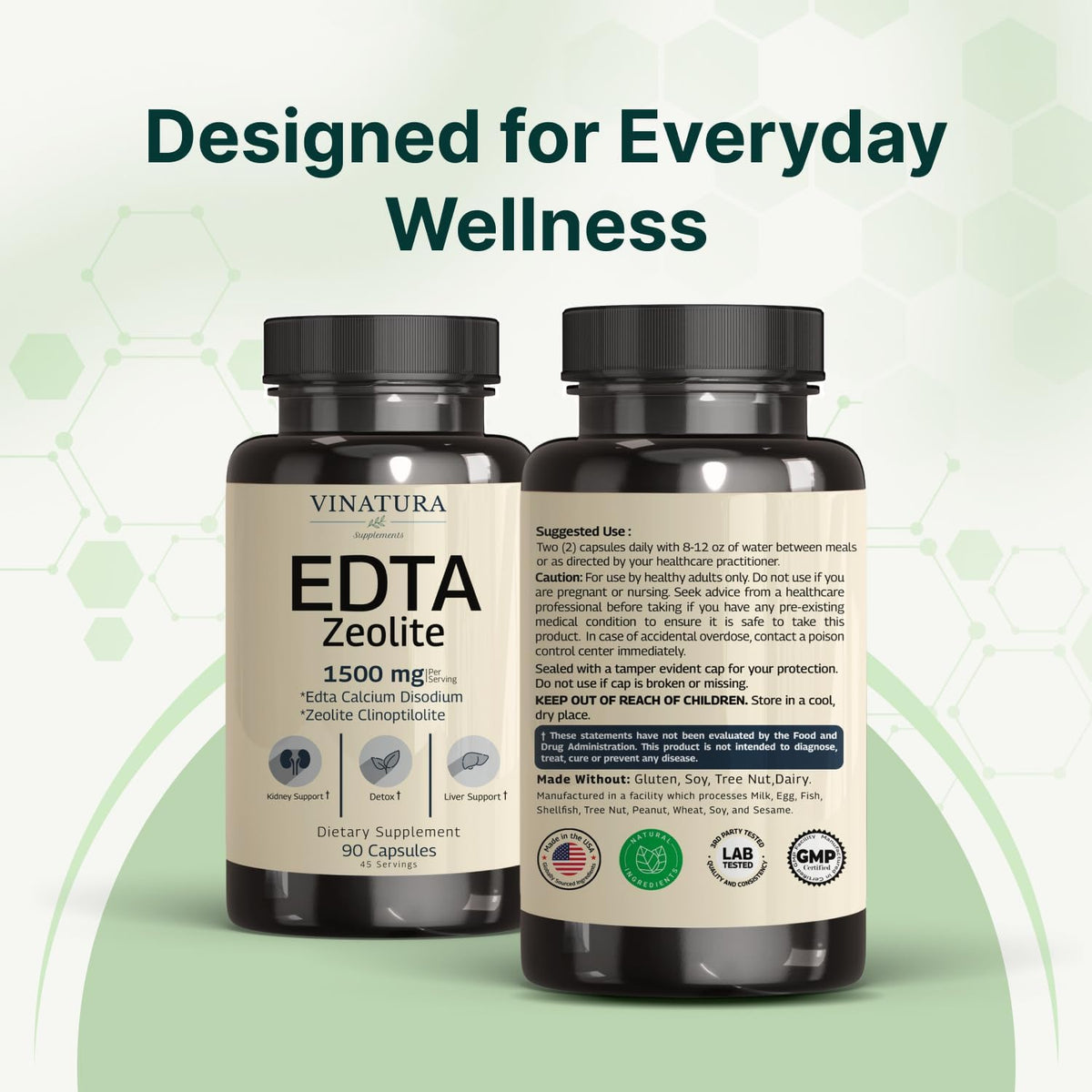 VINATURA EDTA Capsules – 1500mg per Serving, Liver Support with EDTA Calcium Disodium and Kale Extract (90 Capsules) - görsel 9