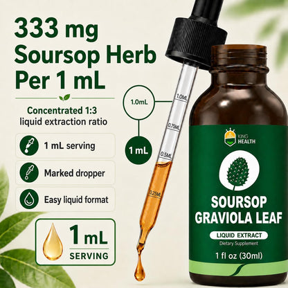KingHealth Organic Soursop Graviola Leaf Extract Liquid Drops - Pure Herbal Supplement, 30 ml