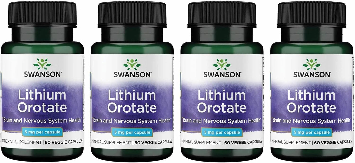 Swanson Lithium Orotate - 5 mg Elemental Lithium, 60 Vegetable Capsules (4 Pack) - görsel 1