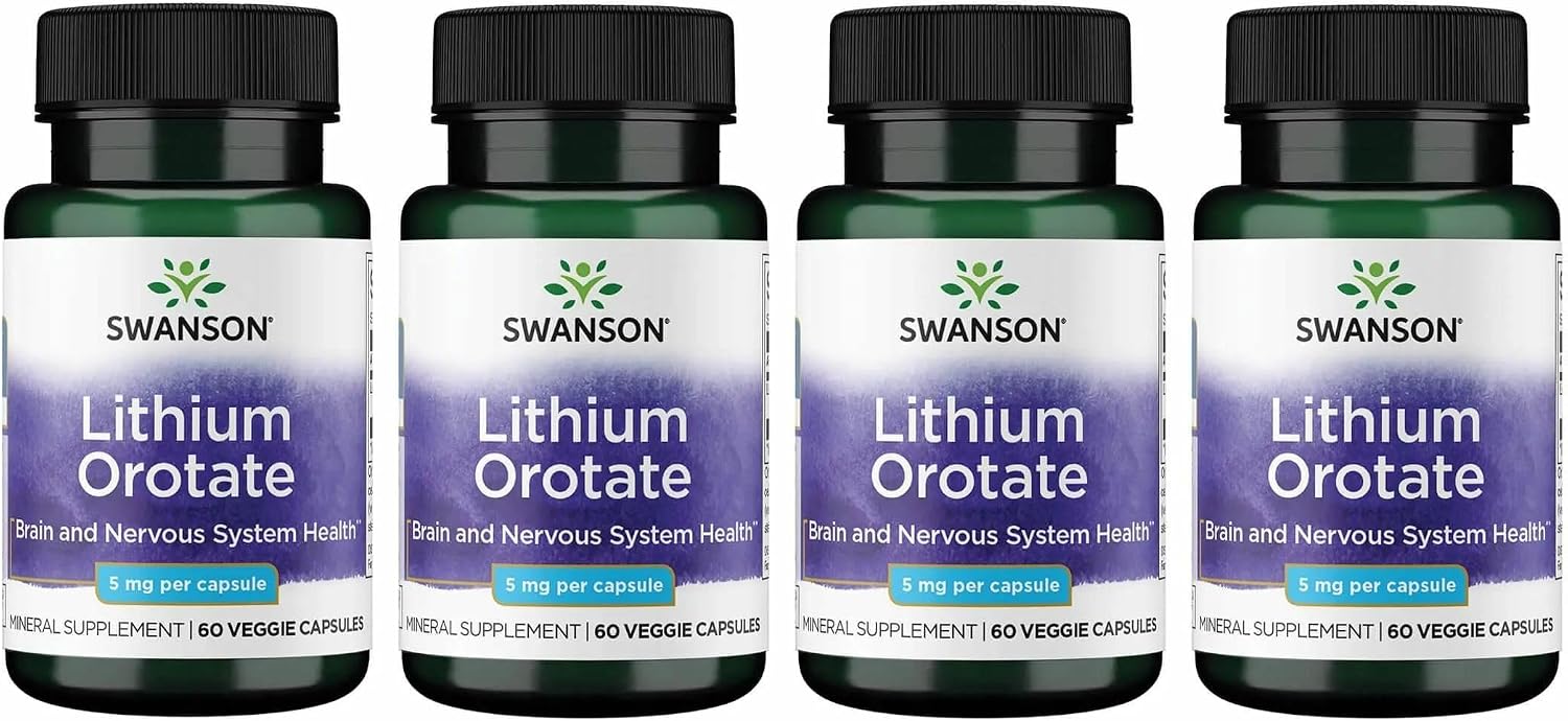 Swanson Lithium Orotate - 5 mg Elemental Lithium, 60 Vegetable Capsules (4 Pack) - görsel 1