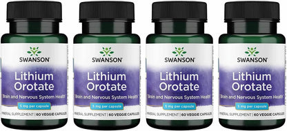 Swanson Lithium Orotate - 5 mg Elemental Lithium, 60 Vegetable Capsules (4 Pack)