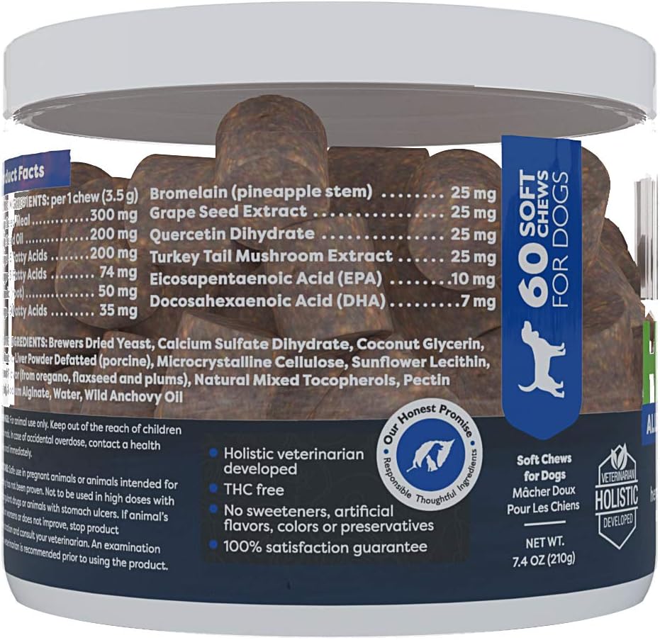 Only Natural Pet Allergy, Skin & Coat Hemp Soft Chews - Allergy Immune Bites for Dogs, Omega-3 Supplement, Calming Treats for Itchy Skin Relief, Hot Spot - (60 Chews) - görsel 6