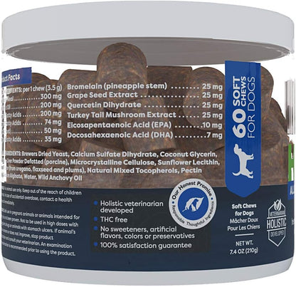 Only Natural Pet Allergy, Skin & Coat Hemp Soft Chews - Allergy Immune Bites for Dogs, Omega-3 Supplement, Calming Treats for Itchy Skin Relief, Hot Spot - (60 Chews)