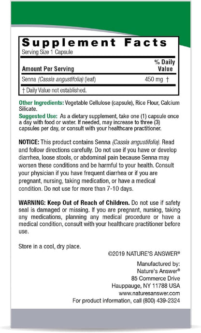 Nature's Answer Senna Leaf Supplement - Supports Digestive Health - 90 Vegetarian Capsules