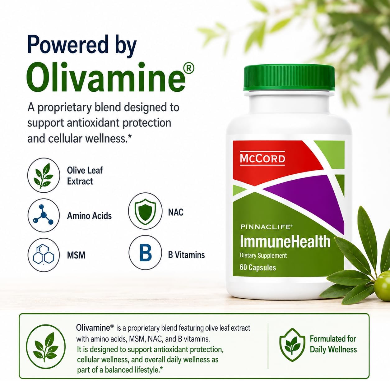 McCord ImmuneHealth Olive Leaf Extract Supplement with 1500 mg Olivamine, Hydroxytyrosol & Oleuropein - görsel 3