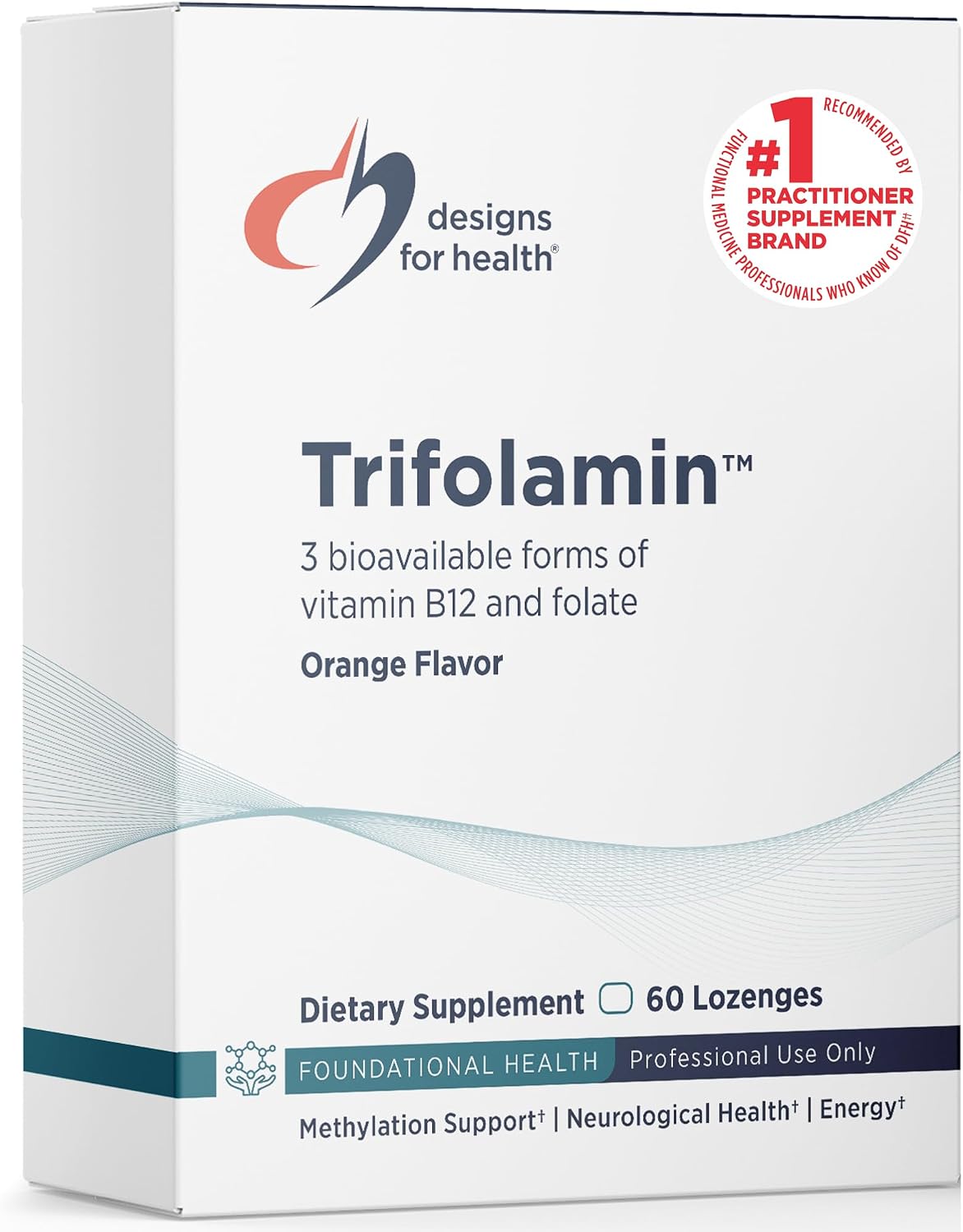 Designs for Health Trifolamin B12 + Folate Lozenges - 3000mcg B12 (Three Forms) + MTHF Methylfolate - Orange Flavour, 60 Lozenges - görsel 1