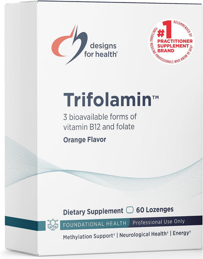 Designs for Health Trifolamin B12 + Folate Lozenges - 3000mcg B12 (Three Forms) + MTHF Methylfolate - Orange Flavour, 60 Lozenges