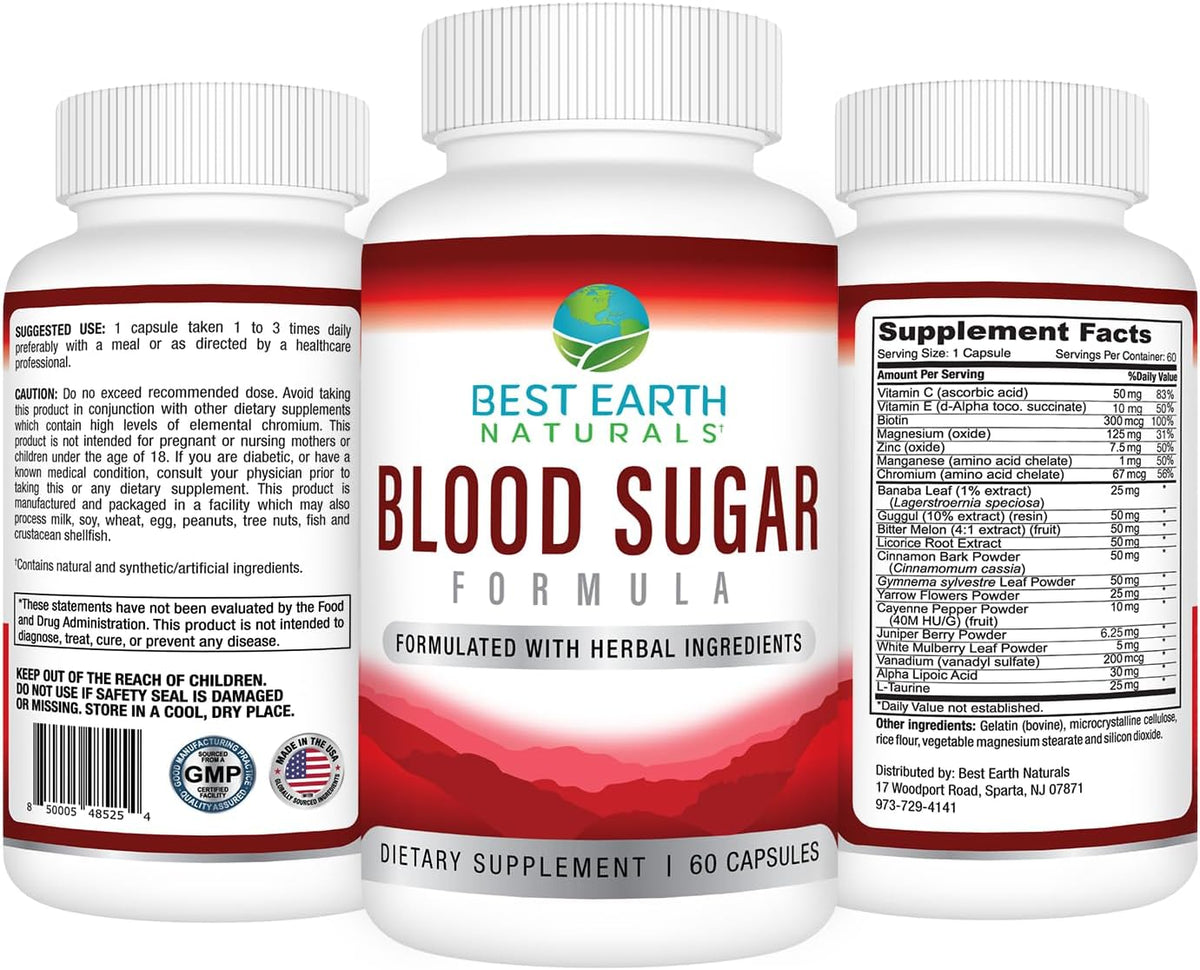 Best Earth Naturals Blood Sugar Formula with Cinnamon, Gymnema, Banaba & Guggul - 60 Capsules - görsel 2