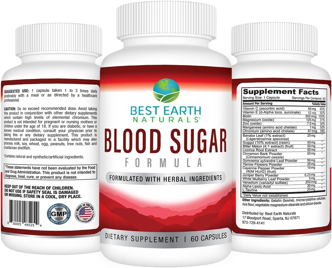 Best Earth Naturals Blood Sugar Formula with Cinnamon, Gymnema, Banaba & Guggul - 60 Capsules - görsel 2